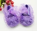 Purple lace infant walker shoes with soft sole and ribbon bow for 0-1 year old babies - Purple