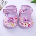 Floral baby walking shoes with soft soles and purple bow details for 0-1 year olds - Size 11 / Floral Purple