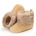 Stivaletti neonato in maglia kaki con suola morbida e calda fodera in pelliccia. - Albicocca