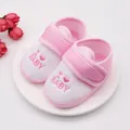 Soft-sole baby walking shoes in pink and white with I Love Baby heart embroidery. - Baby Pink