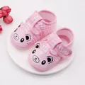 Cute pink checkered baby pre-walker shoes with cartoon bear face and extra soft sole. - Leather Toe Pink