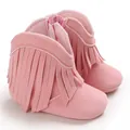 Seitenansicht rosa Baby-Stiefel aus Wildlederimitat mit Fransen und Reißverschluss - Rosa