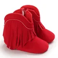 Leuchtend rote Baby-Wildlederstiefel mit modischen Fransen und seitlichem Reißverschluss - Rot