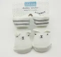 White combed cotton baby socks featuring a bear face design for newborns aged 0-6 months - 0-6 Months / White