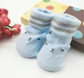 Soft combed cotton blue baby socks featuring 3D animal ears and anti-slip dots for newborns - 0-6 Months / Blue
