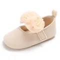 Elegant beige baby girl princess shoes with soft fabric flowers and non-slip sole - Off White