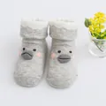 Adorable grey newborn baby socks with 3D animal character design in soft combed cotton. - Grey-Duck