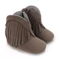 Stylish brown baby girl boots with tassel fringe decoration and side zipper - Gray