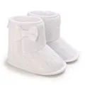 Weiße gestrickte Baby-Winterstiefel mit weicher Sohle und Schleife für Kleinkinder - Weiß