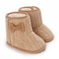 Warme beige gestrickte Baby-Winterstiefel mit weicher Sohle und süßem Schleifenakzent - Aprikose