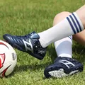 Boys professional turf soccer shoes with durable cleats displayed on green grass - 38 / Dark Blue Turf Training Version / Dark Blue