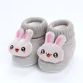 Soft grey baby winter booties featuring a cute plush bunny face and warm ribbed knit cuffs - Big Eye Rabbit-Gray
