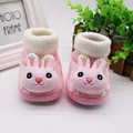 Soft pink autumn winter baby walker shoes featuring 3D plush rabbit and ribbed cuffs - Ribbed Cuff Carrot Rabbit-Pink
