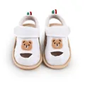 Detailed view of breathable mesh baby sandals featuring a cute cartoon bear and anti-slip sole - 11cm / White