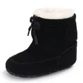 Infant black winter snow boots featuring cozy white faux fur lining and stylish fringe detail - 11cm / Black