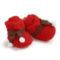 Rote Plüsch-Weihnachtsstiefel für Babys mit grün gestreiftem Schal und weißen Pompons. - 13cm/76g / Weihnachtsroter Schal