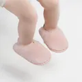 Morbide pantofole per neonati in peluche rosa con cinturino elastico sul tallone - Rosa
