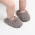 Comode pantofole grigie pelose per neonati con cinturino elastico sul tallone 0-1 anni - Grigio