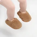 Pantofole neonato marroni in finta pelliccia con cinturino elastico per bimbi 0-1 anno - Caffè