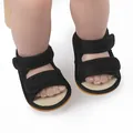 Detailed close-up of black mesh baby summer walking sandals with adjustable straps - 11cm / Black