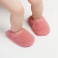 Pantofole neonato in peluche rosa con cinturino elastico sul tallone - Rosso rosa