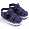 Navy blue baby walking sandals with red anchor print and adjustable velcro straps - Navy Blue