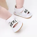 White infant summer sandals with NEKL print for baby boys and girls walker shoes - White