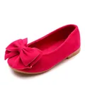 Rosa Mädchen Prinzessin flache Schuhe mit großer Schleife aus weichem Wildleder - 21 / Fuchsia