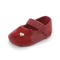 Dettaglio trama in maglia e fiore di perle su scarpa da principessa rossa per neonata - 13cm / Rosso