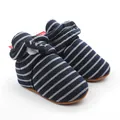 Chaussons d'hiver rayés bleu et gris pour bébé avec semelles souples et peluche - Rayé Bleu et Gris