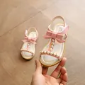 Elegant girls' pink princess sandals featuring pearl accents and a stylish bow knot - 21 / Pink