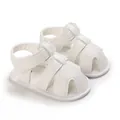 Sandales blanches en cuir PU à semelle souple pour bébés de 0 à 1 an, bout fermé. - Blanc