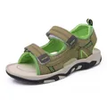 Durable boys' summer beach sandals in khaki and lime green with adjustable straps - 38 / Brown Green