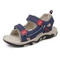 Sporty navy blue boys sandals featuring adjustable velcro straps and stylish red accents - 38 / Dark Blue