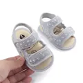 Detailed view of grey baby summer sandals with white triangle patterns - 13cm / Gray