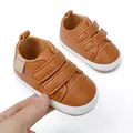 Soft brown leather infant walking shoes with white soles and velcro straps. - 11cm / Brown