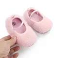 Soft pink fuzzy sherpa baby Mary Jane walking shoes with flexible elastic strap. - 12cm / Pink
