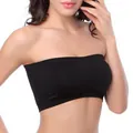 Close-up of a seamless black strapless bandeau bra with padded support for summer. - One Size / Tops / Black