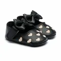 Adorable black baby girl pre-walker princess shoes with embroidered hearts and a large bow - Black