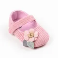 Pink knit baby girl princess shoes with soft soles and decorative flower for infant - Inner Length 13cm/45g / Pink + Button Flower