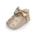 Goldener Metallic Baby Prinzessinnenschuh mit rosa Herzen und großer Schleife - Gold