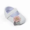 White knitted baby girl princess shoes with pink flower and soft sole for 0-1 year olds - Inner Length 13cm/45g / White + Button Flower