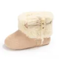 Cozy baby winter snow boot with soft faux shearling lining and wooden toggle button - Tan