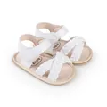 Stylish white woven baby sandals with secure velcro straps for infant girls walking - Insole Length 11cm / White