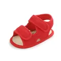 Detailed view of red mesh baby walking sandal with adjustable velcro straps detail - Inner Length 13cm / Red