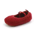 Detailed close-up showing the soft red plush texture of a baby toddler walking shoe - Inner Length 11cm / Red
