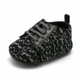Breathable black and white knit baby walking shoes with soft anti-slip sole for infants - Black Knitted (7054)