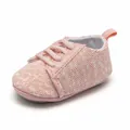 Pink knitted breathable baby sneakers with non-slip rubber sole for toddler walking. - Pink Knitted (7054)