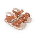 Close-up detail of brown woven straps on baby girl walking sandals for the summer season. - Insole Length 11cm / Coffee
