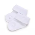 Soft white baby turnover socks with white embroidered cross detail for infants - One Size / Baby Socks / White Cross Embroidery